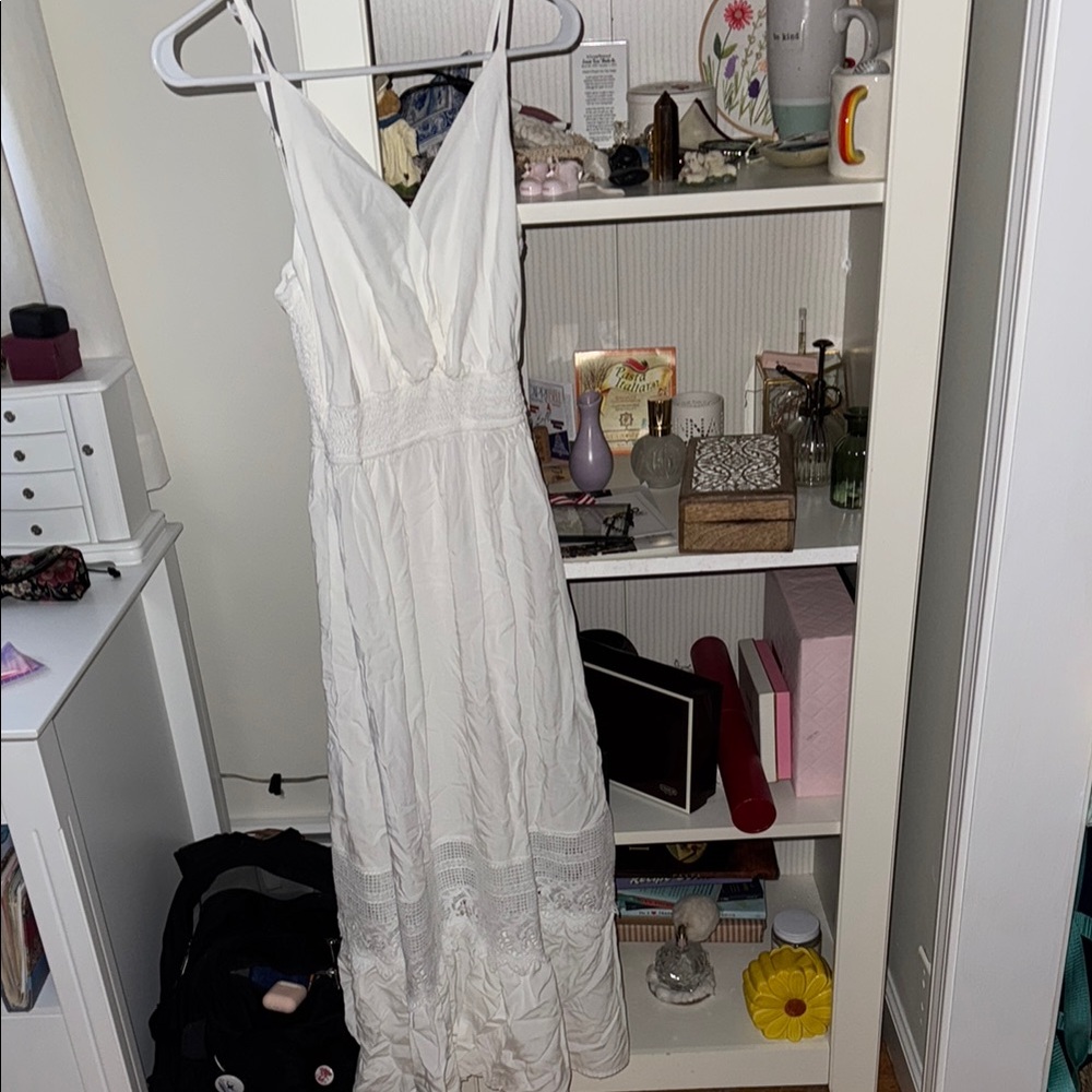 White maxi dress with lace detailing